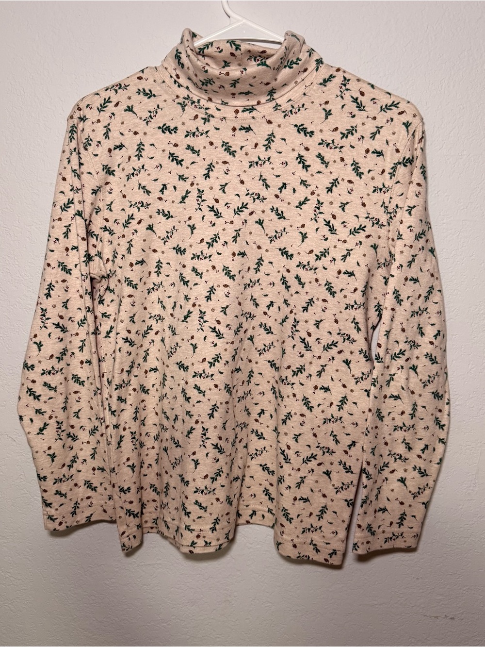 Talbots Petites Small Beige Floral Turtleneck Top 100% Cotton Long Sleeve